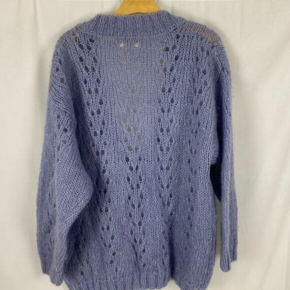 Chelsea Young Lt. Blue Mohair V Neck Loose Knit Sweater Women's Large - Picture 2 of 13